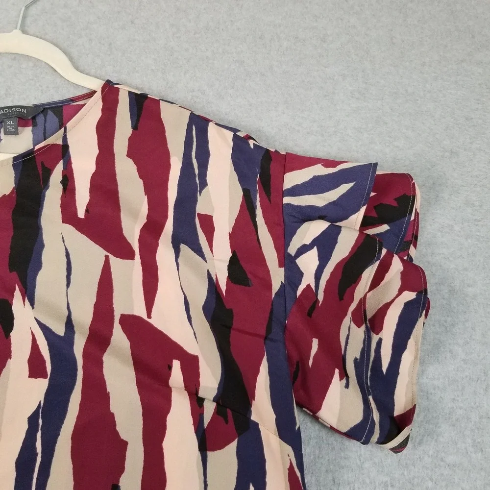 Madison Dress Women XL Multicolor Abstract Ruffle Short Sleeve Shift Casual Work